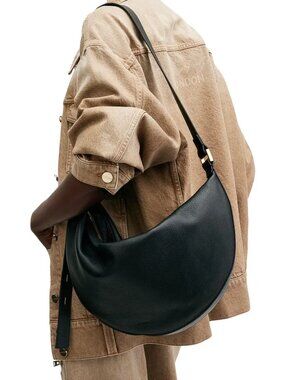 AllSaints Half Moon Leather Shoulder Bag Black-NWT
